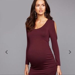 Sleeve Slit Side Ruched Maternity Dress